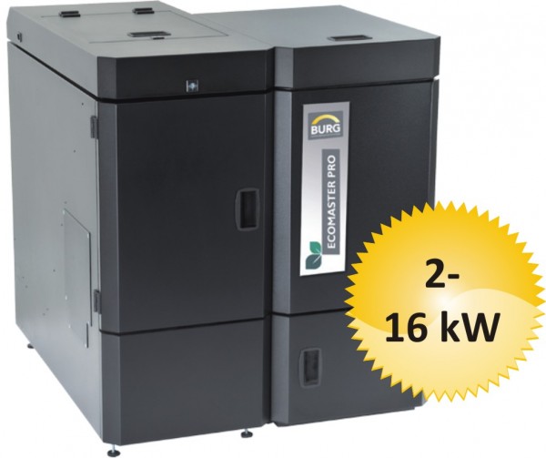 Pelletkessel BURG ECOMASTER PRO 16 automatic, Leistung 16 kW mit Kompaktbehälter